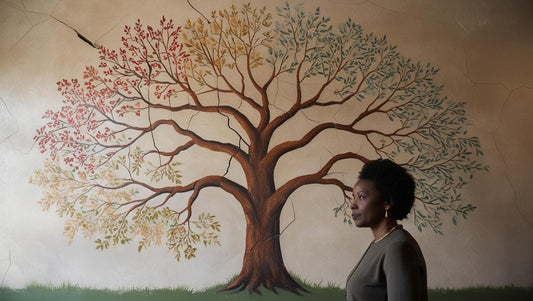 A family tree illustration with deep roots and imperfect, yet growing, branches.