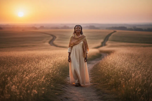 Woman peacefully walking her own path, symbolizing trusting God's timing and walking in purpose without comparison.