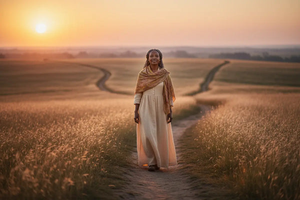 Woman peacefully walking her own path, symbolizing trusting God's timing and walking in purpose without comparison.