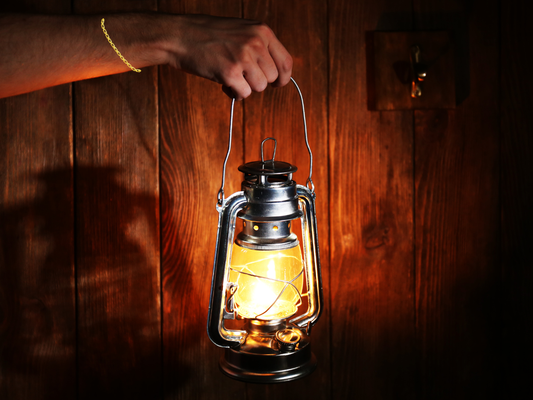 a hand holding a lamp