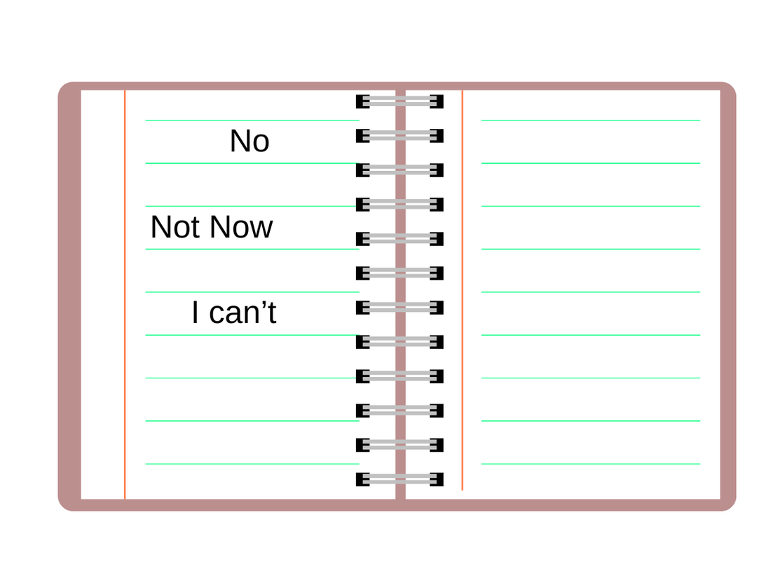 open notebook with written boundary phrase—gentle limits that protect peace