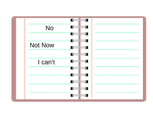 open notebook with written boundary phrase—gentle limits that protect peace