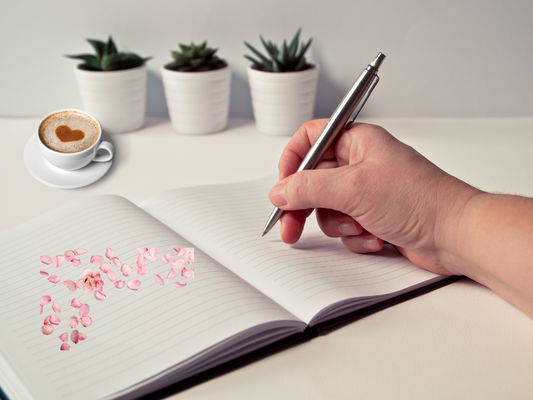 a hand writing in a journal