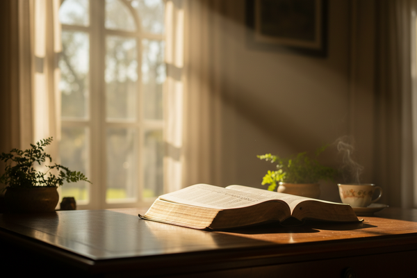 oft light through window onto open Bible—calm strength and tenderness