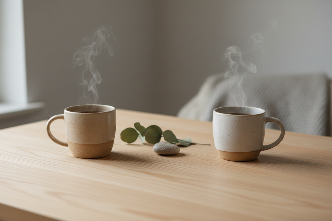 Two mugs / a simple table setting suggesting calm conversation.